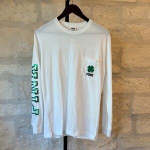 PINK Victoria's Secret White Long Sleeve with Green Clover